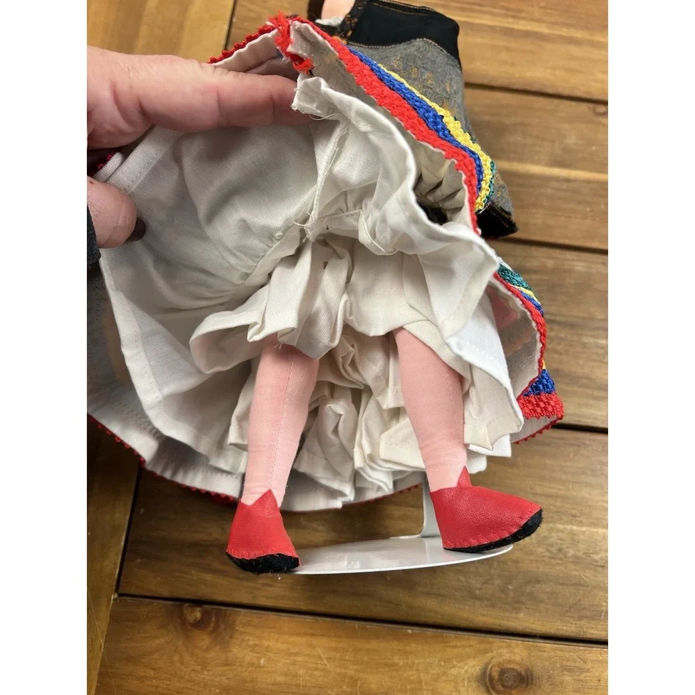 Vintage Hungarian Folk Art Doll Handmade in Traditional Dress on Kaiser Stand